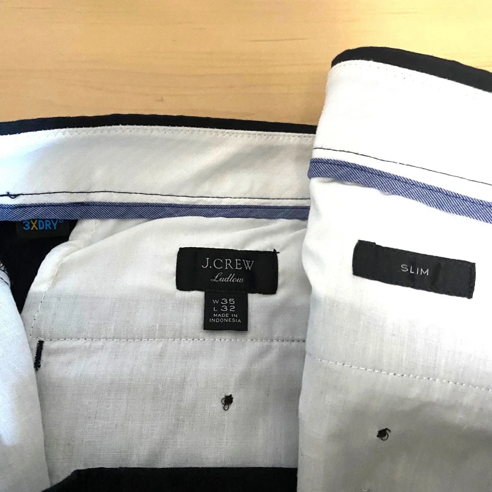 J.Crew Ludlow Slim Fit 3XDRY black Chino Pants Mens‎ 35x32 cotton blend career